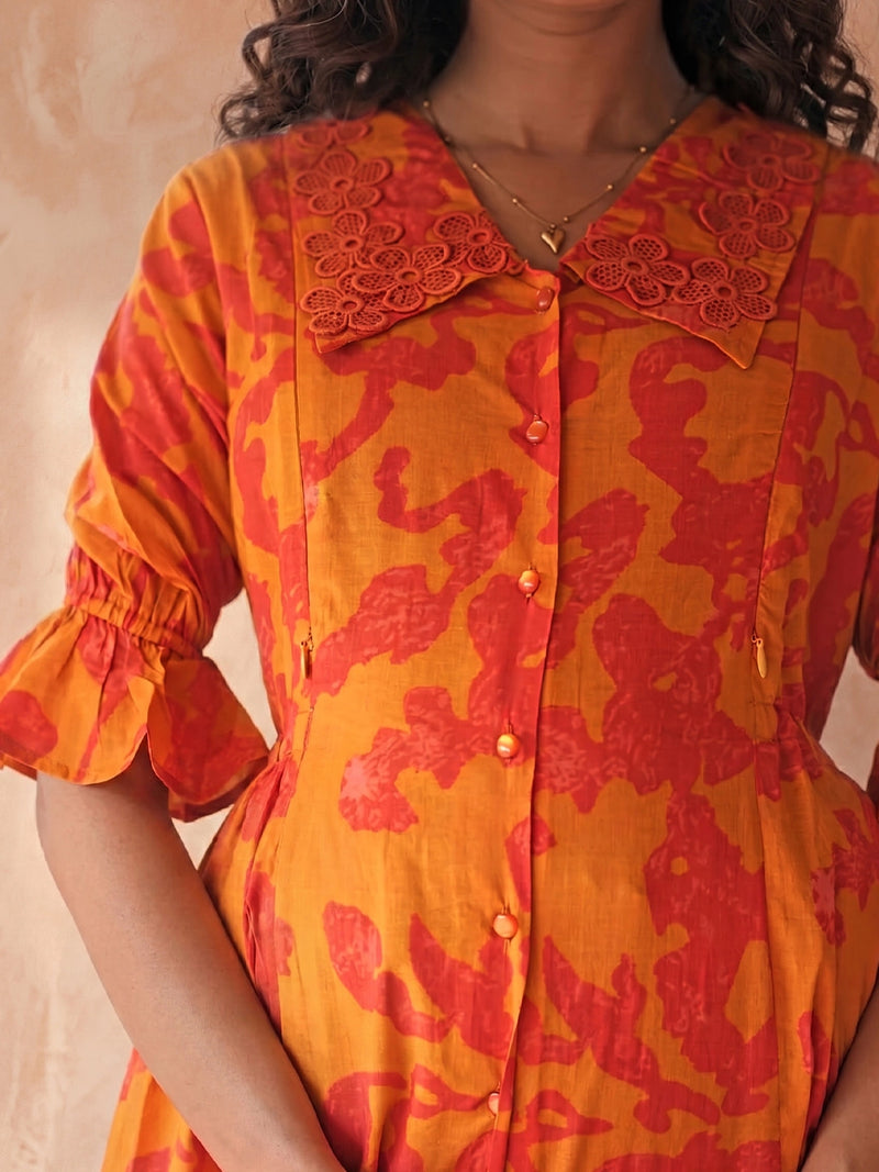 Rust Fuchsia Printed Cotton Maternity Feeding-Friendly Night Suit