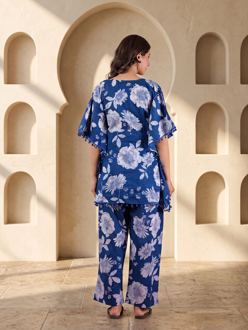royal-blue-floral-print-maternity-&-feeding-friendly-kaftan-night-suit-with-concealed-zipper
