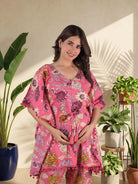 pink-multi-floral-printed-maternity-&-feeding-friendly-kaftan-night-suit-with-concealed-zipper