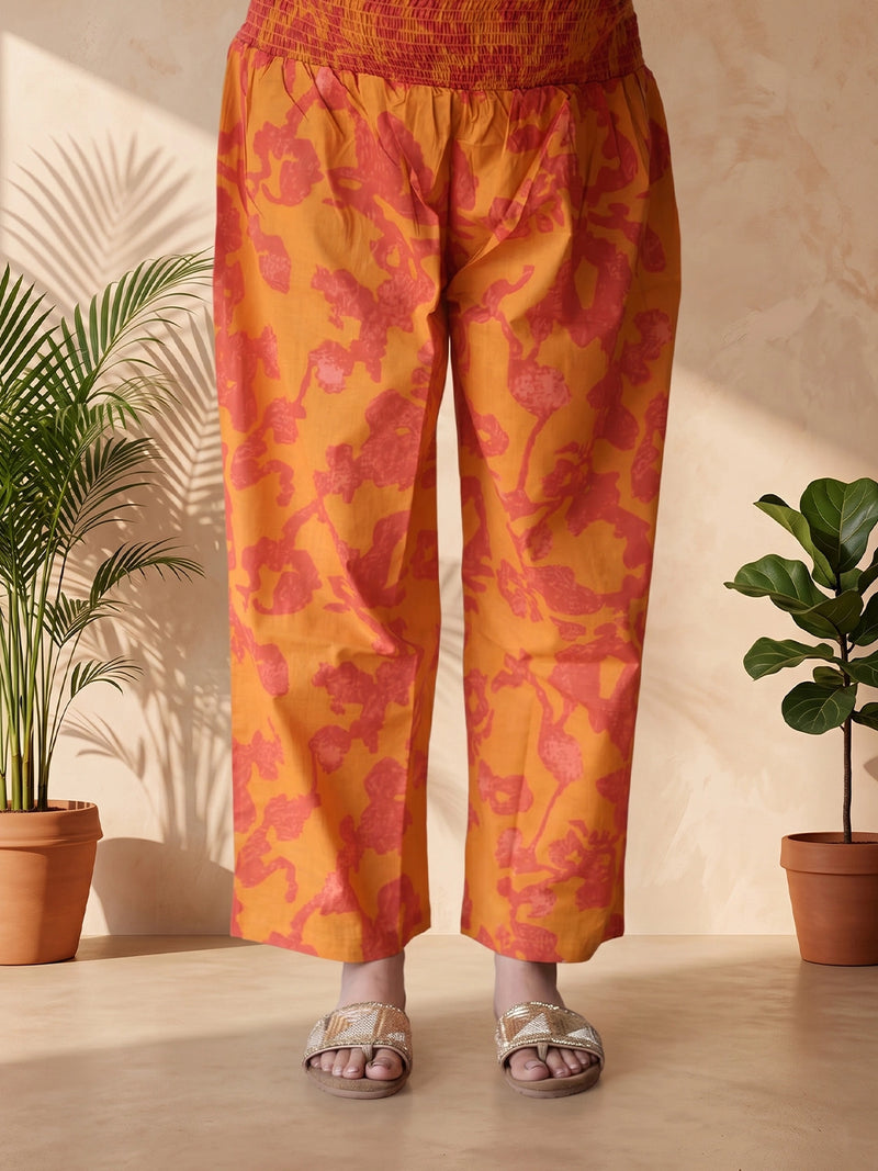Rust Fuchsia Printed Cotton Maternity Feeding-Friendly Night Suit