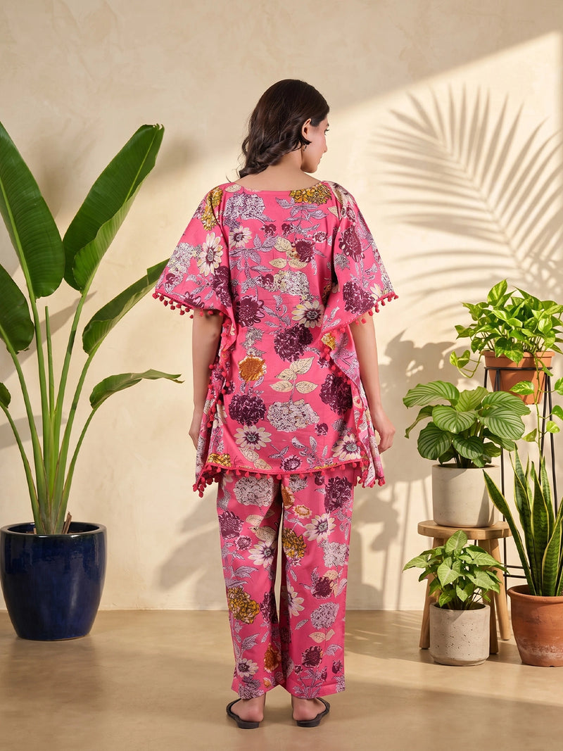 pink-multi-floral-printed-maternity-&-feeding-friendly-kaftan-night-suit-with-concealed-zipper