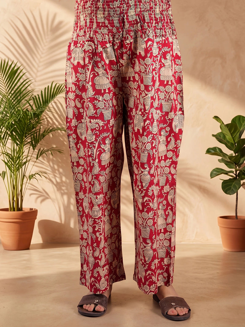 coral-ethnic-print-maternity-feeding-friendly-kaftan-night-suit-with-concealed-zipper