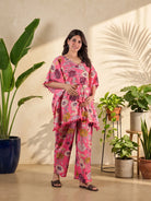 pink-multi-floral-printed-maternity-&-feeding-friendly-kaftan-night-suit-with-concealed-zipper