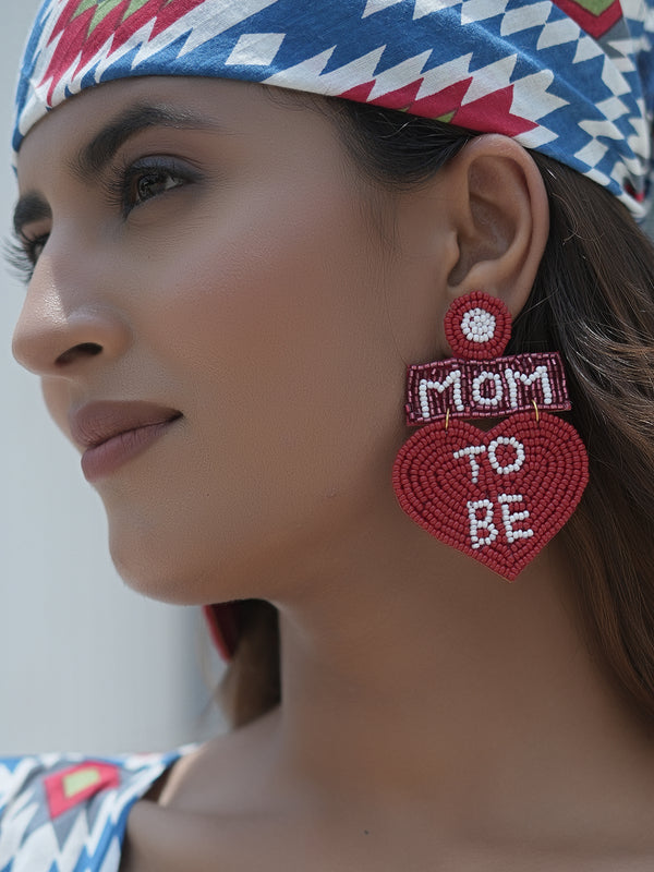 Mom To Be Handcrafted Statement Earrings – Maroon