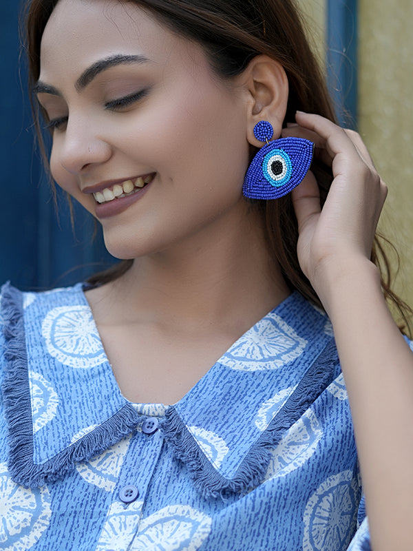 Evil Eye Handcrafted Beaded Statement Earrings – Royal Blue