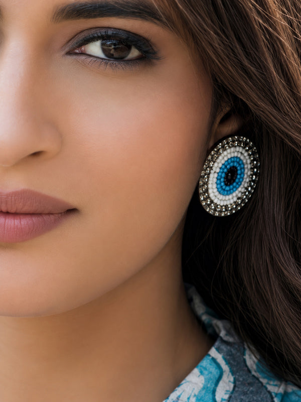 Nazar Batu Handcrafted Beaded Statement Earrings – Blue