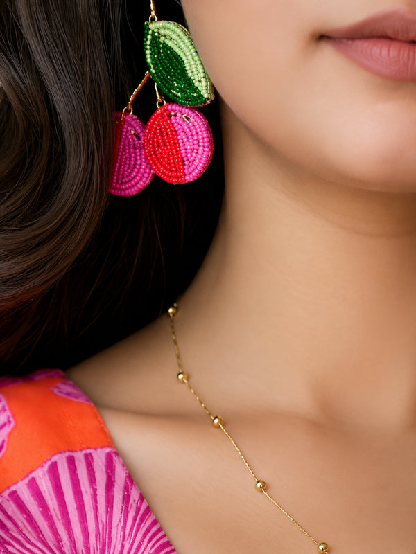 Cherry Blossom Handcrafted Beaded Statement Earrings