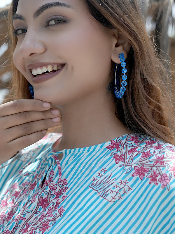 Azure Twinkling Beads Handcrafted Hoop Earrings – Blue