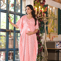 Light Pink Ethnic Print Maternity & Feeding Kaftan Dress with Concealed Zipper