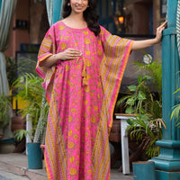 Pink Multi Floral Print Maternity & Feeding Kaftan Dress with Concealed Zipper