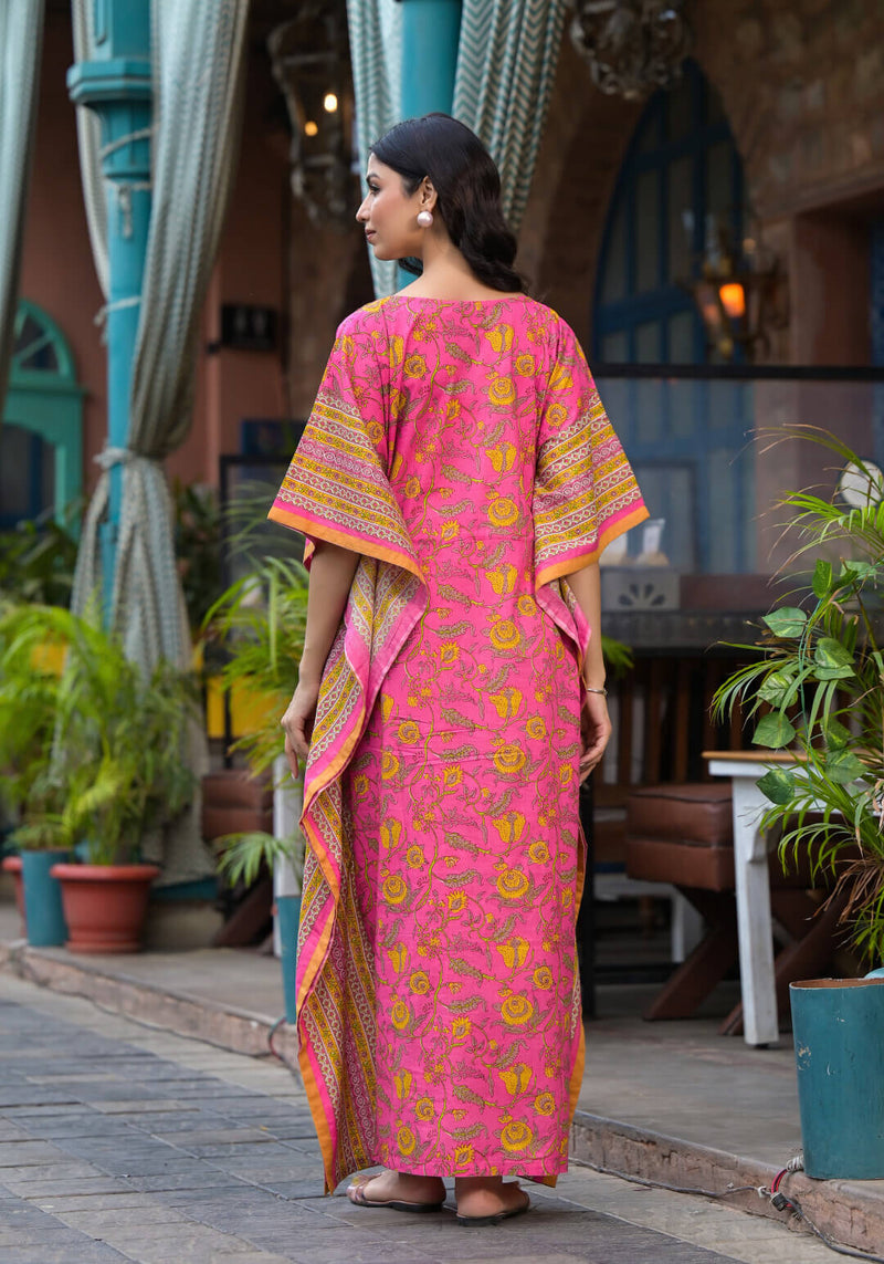 Pink Multi Floral Print Maternity & Feeding Kaftan Dress with Concealed Zipper