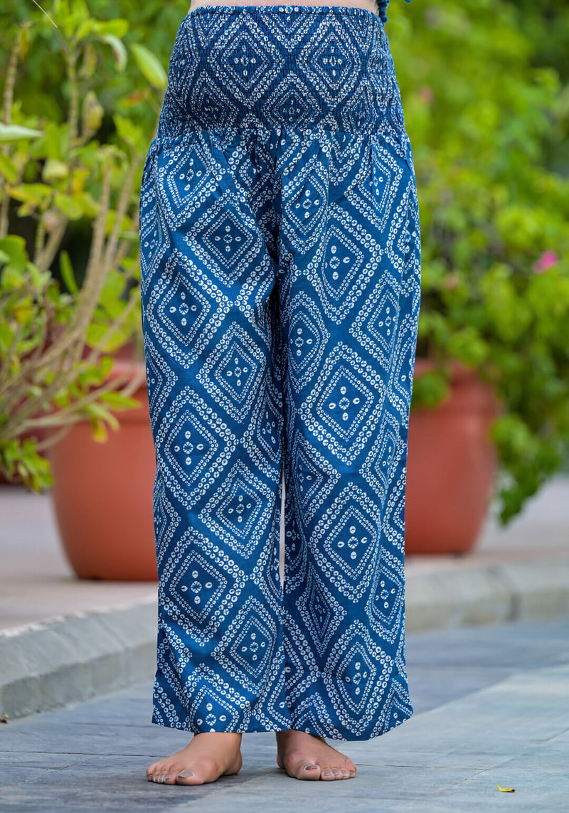 Royal Blue Geometric Print Maternity Feeding-Friendly Kaftan Night Suit with Concealed Zipper