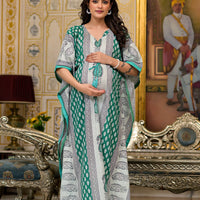 Green Multi Ethnic Print Maternity & Feeding Kaftan Dress with Concealed Zipper