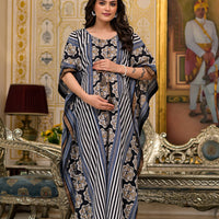 Black Brown Ethnic Print Maternity & Feeding Kaftan Dress with Concealed Zipper