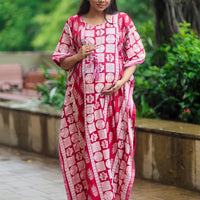 Maroon Ethnic Printed Maternity & Feeding Kaftan Dress with Concealed Zipper