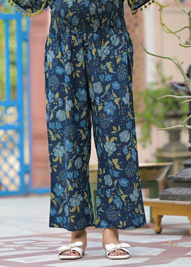 Indigo Floral Print Maternity Feeding-Friendly Kaftan Night Suit with Concealed Zipper