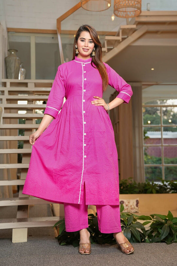 Fuchsia Cotton Maternity & Feeding-Friendly Flare Kurta Set