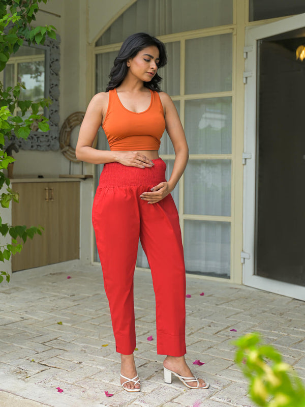 Red High-Rise Stretch Waist Maternity Comfort Trouser