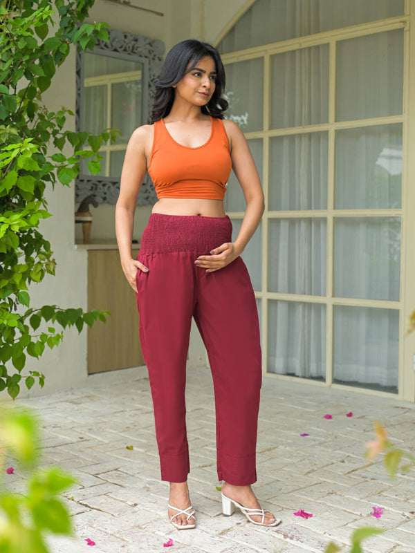 Maroon High-Rise Stretch Waist Maternity Comfort Trouser