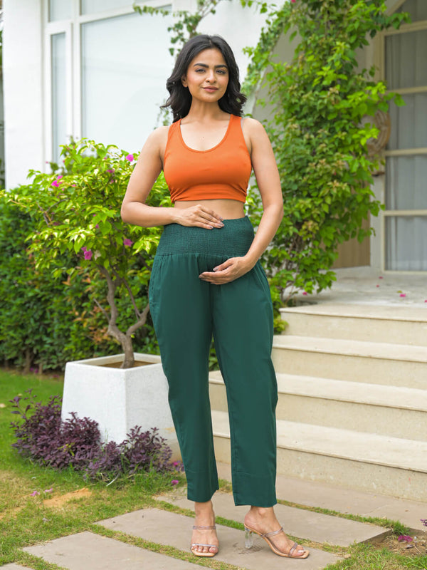 Bottle Green High-Rise Stretch Waist Maternity Comfort Trouser