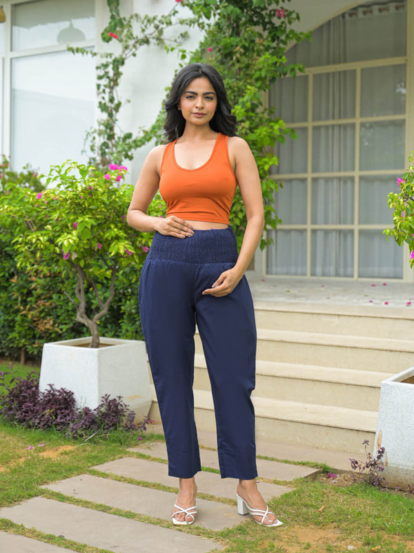 Navy Blue High-Rise Stretch Waist Maternity Comfort Trouser