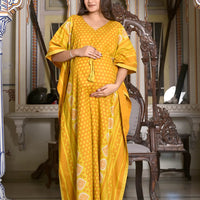 Rust Geometric Print Maternity & Feeding Kaftan Dress with Concealed Zipper
