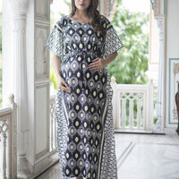 Black White Geometric Print Maternity & Feeding Kaftan Dress with Concealed Zipper