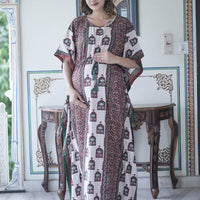 Bottle Green Ethnic Print Maternity & Feeding Kaftan Dress with Concealed Zipper