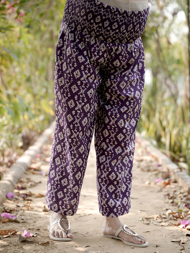 Purple Printed Cotton Maternity Feeding-Friendly Kaftan Night Suit