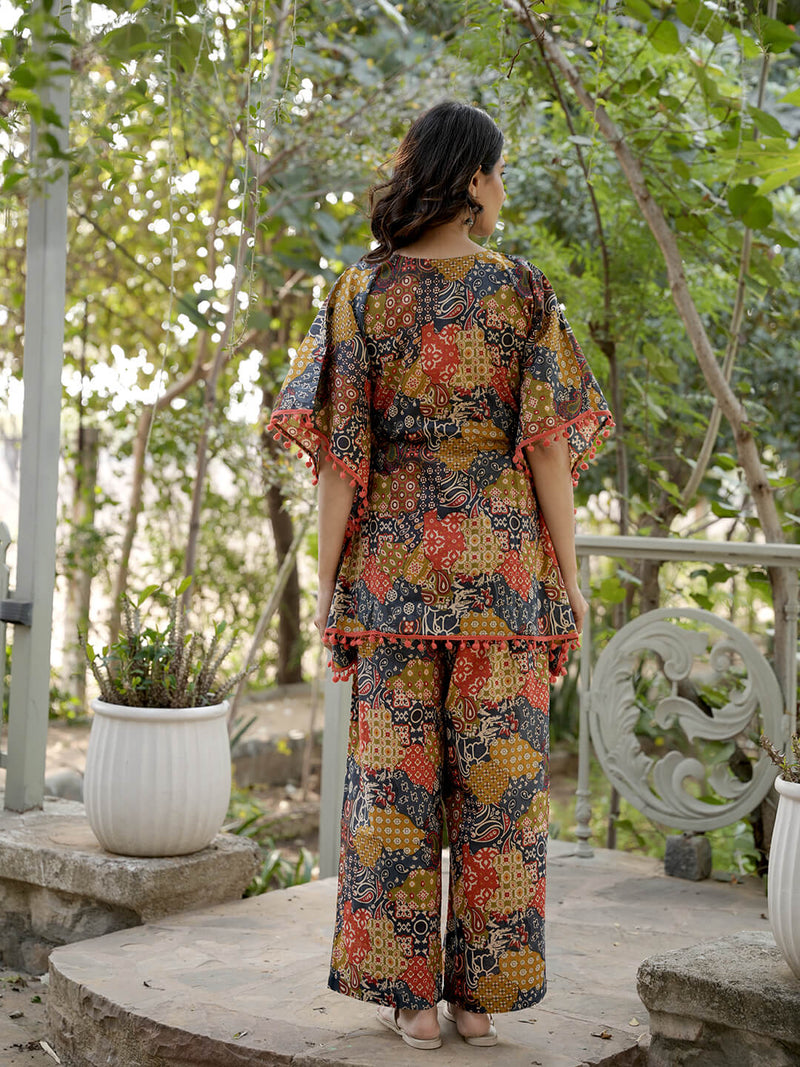 Multicolor Printed Cotton Maternity Feeding-Friendly Kaftan Night Suit