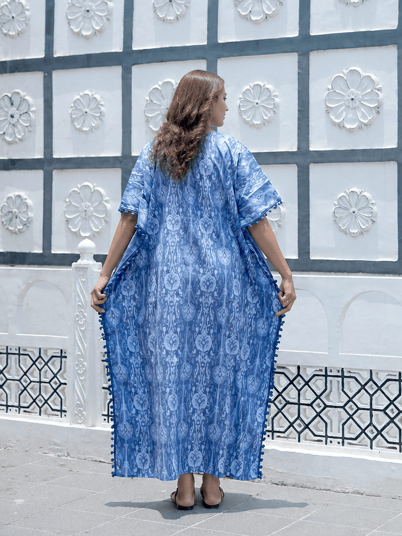 Blue Ikat Print Maternity & Feeding Kaftan Dress