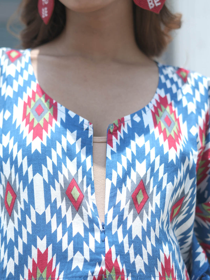 Indigo Red Ikat Print Maternity & Feeding Kaftan Dress