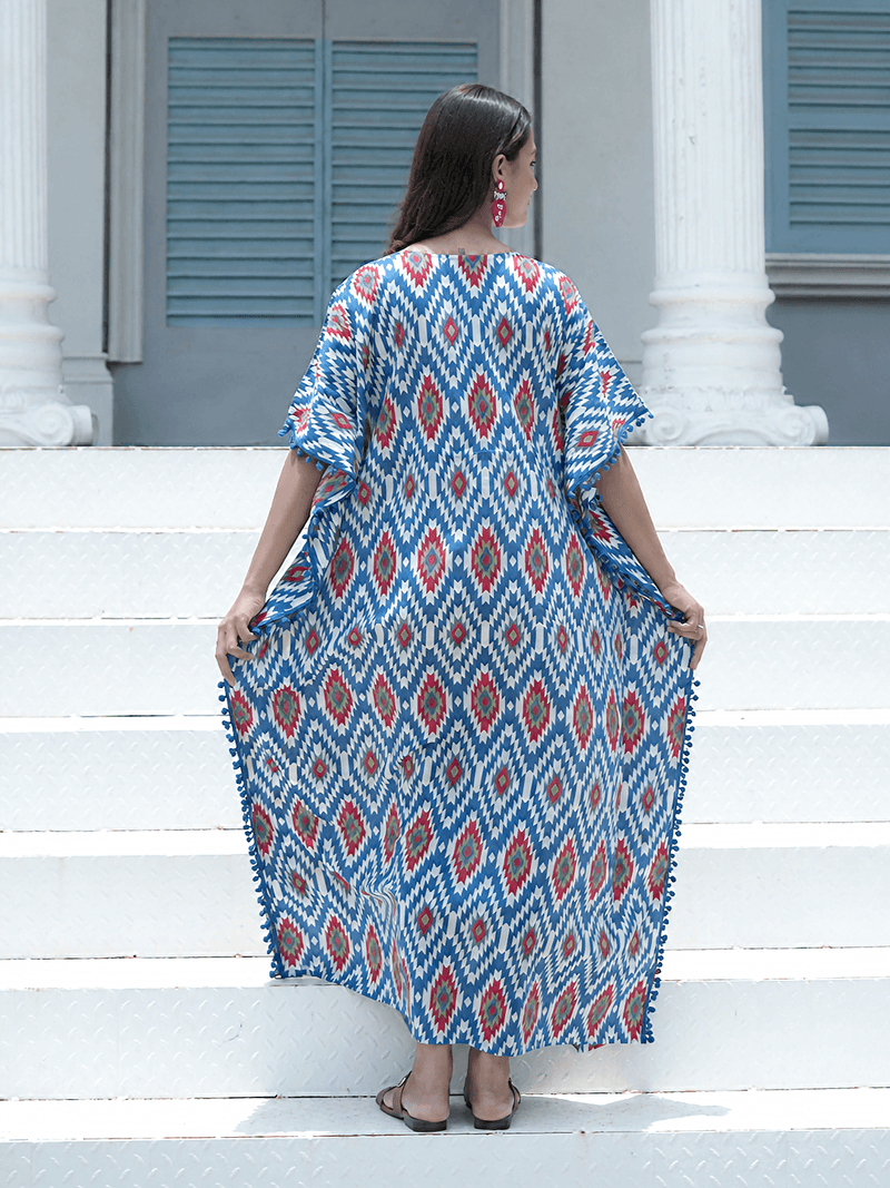 Indigo Red Ikat Print Maternity & Feeding Kaftan Dress
