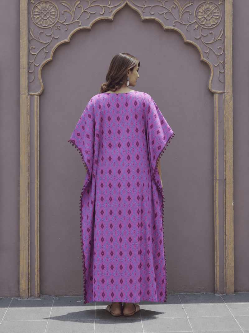 Mauve Ikat Print Maternity & Feeding Kaftan Dress