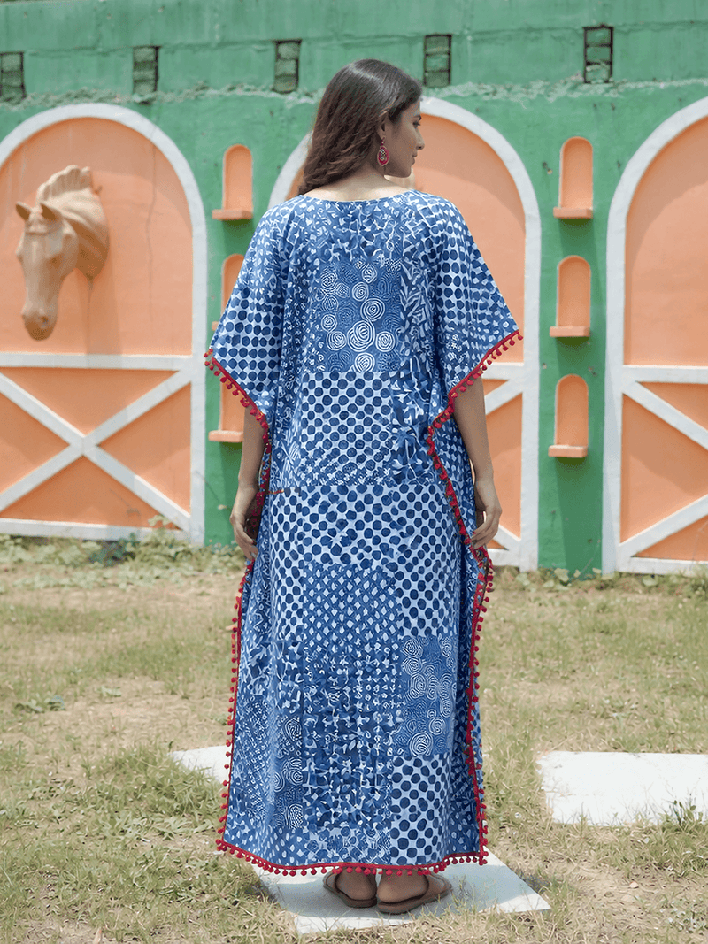 Indigo Ethnic Print Maternity & Feeding Kaftan Dress