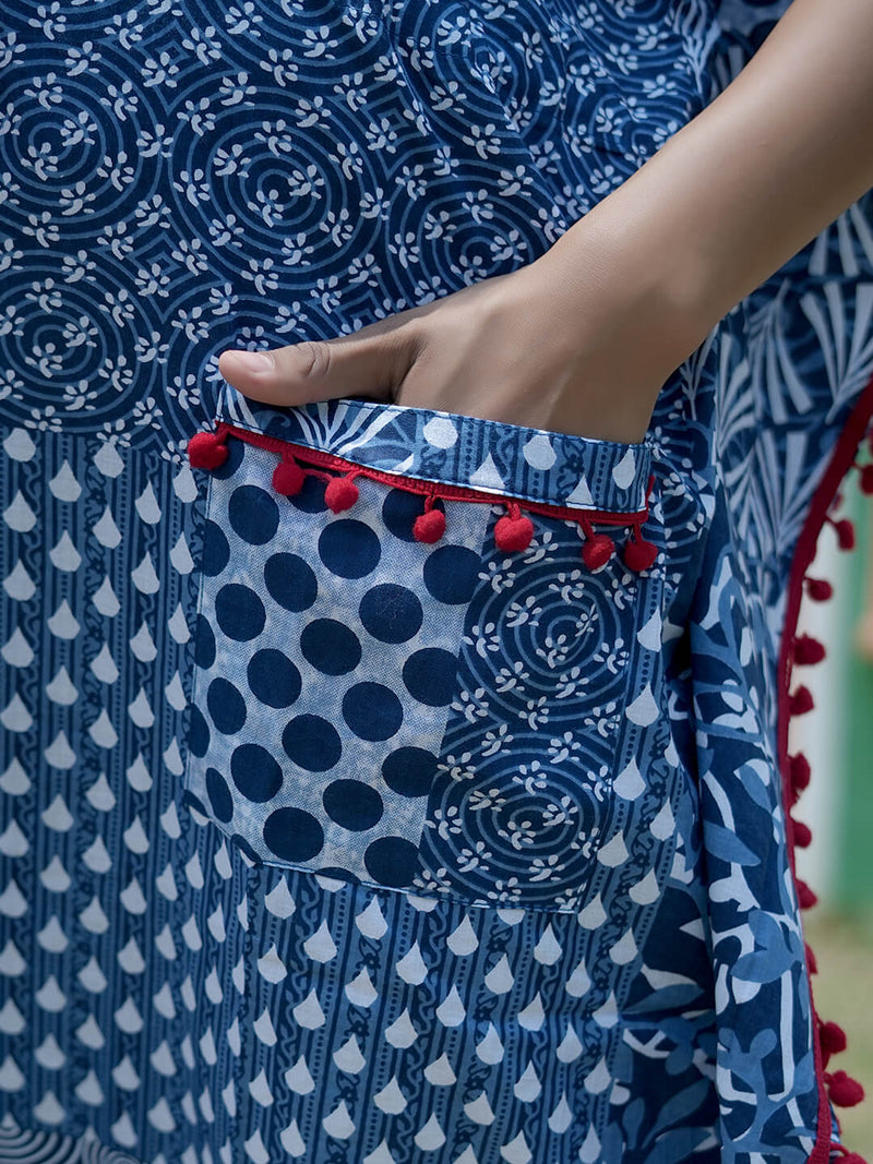 Indigo Ethnic Print Maternity & Feeding Kaftan Dress
