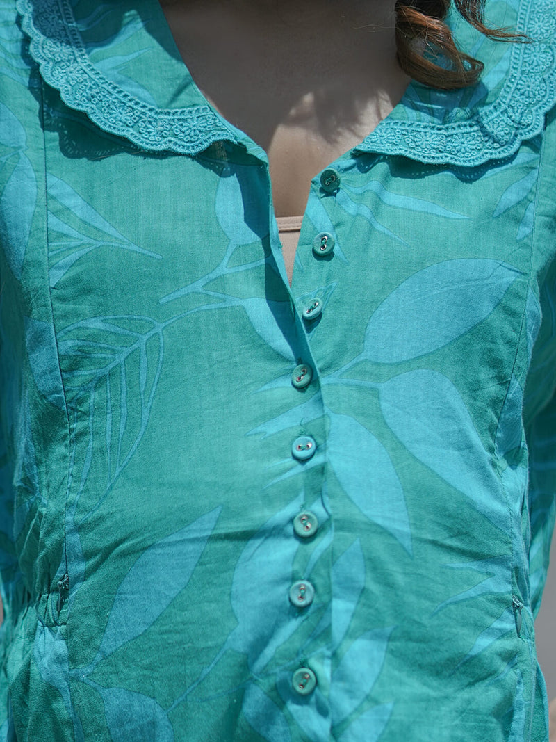 Sea Green Tropical Printed Maternity & Feeding Friendly Cotton Co-ord Set