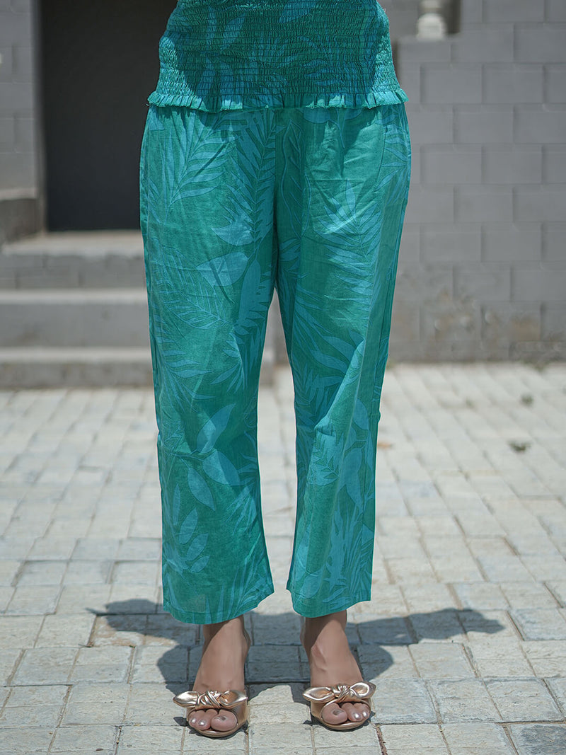 Sea Green Tropical Printed Maternity & Feeding Friendly Cotton Co-ord Set