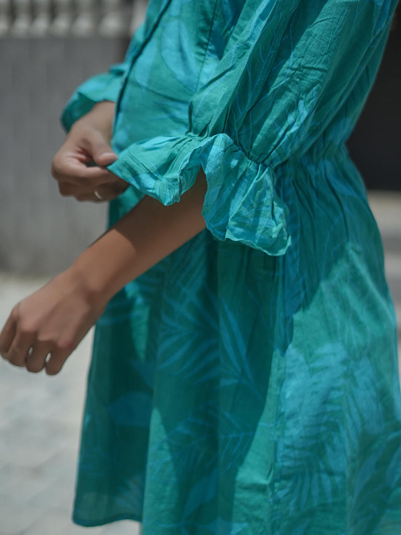 Sea Green Tropical Printed Maternity & Feeding Friendly Cotton Co-ord Set
