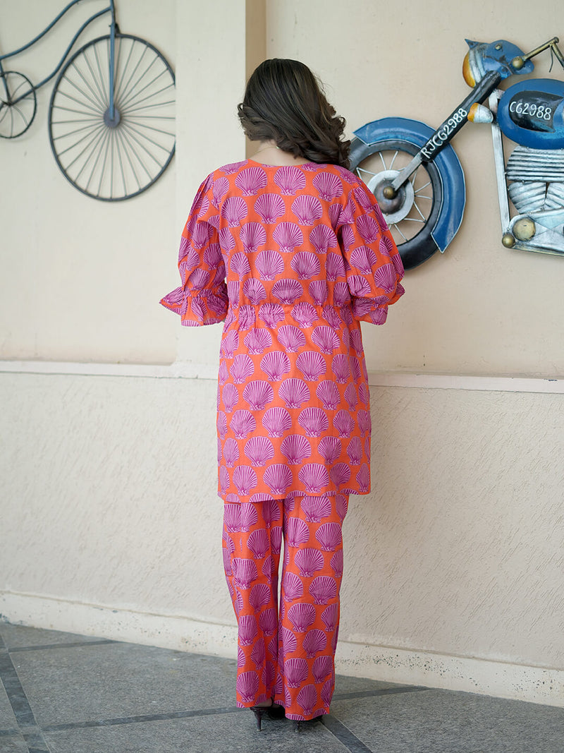 Orange Purple Tropical Printed Maternity & Feeding Friendly Cotton Co-ord Set