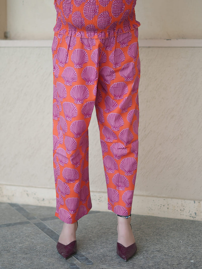 Orange Purple Tropical Printed Maternity & Feeding Friendly Cotton Co-ord Set