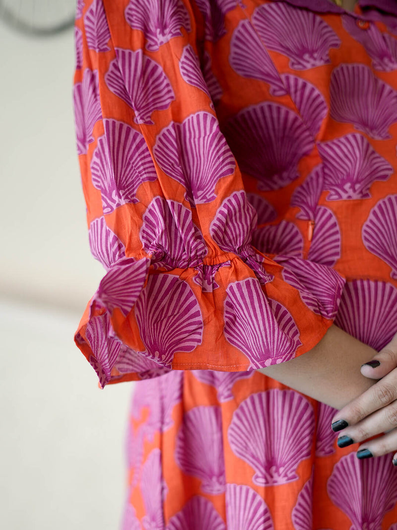 Orange Purple Tropical Printed Maternity & Feeding Friendly Cotton Co-ord Set