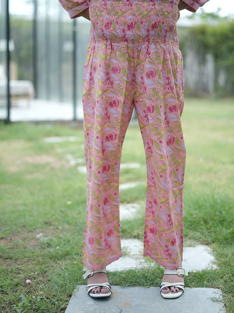 Peach Floral Printed Maternity & Feeding Friendly Cotton Co-ord Set