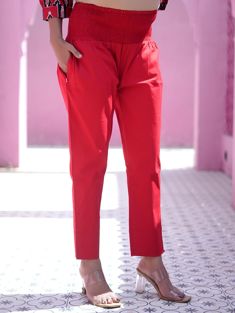 Red Ethnic Printed Maternity & Feeding Friendly Cotton Co-ord Set