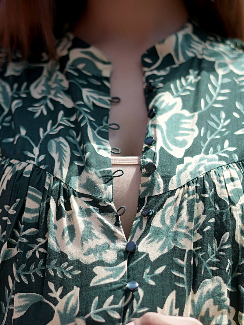 Bottle Green Floral Printed Maternity & Feeding Friendly Cotton Co-ord Set