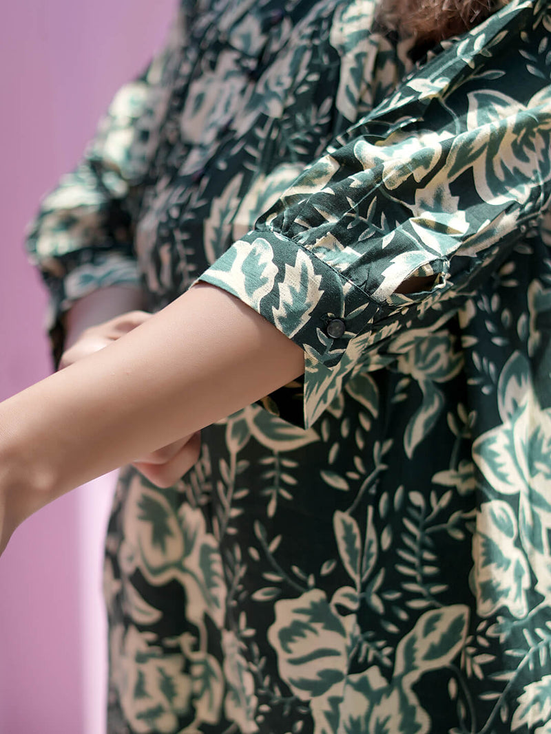 Bottle Green Floral Printed Maternity & Feeding Friendly Cotton Co-ord Set