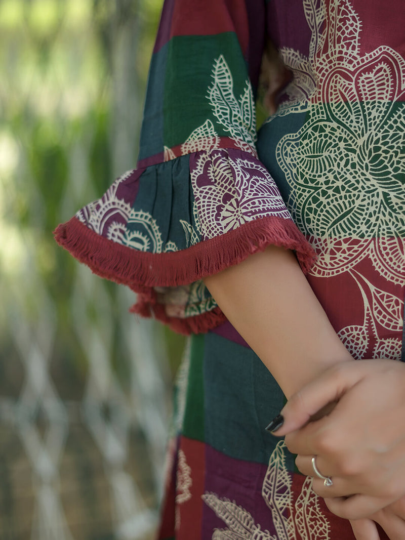 Maroon Multi Floral Printed Maternity & Nursing Midi Dress