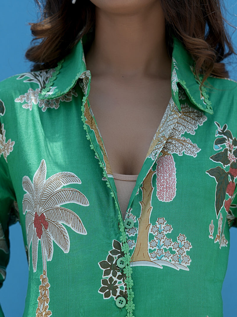 Leaf Green Tropical Printed Maternity & Nursing Midi Dress