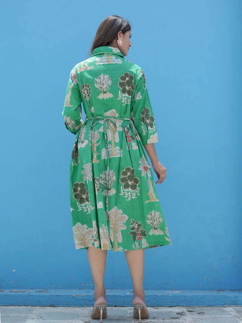 Leaf Green Tropical Printed Maternity & Nursing Midi Dress