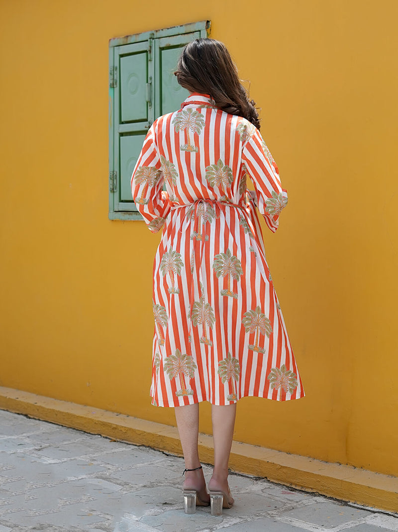 White Orange Tropical Printed Maternity & Nursing Midi Dress